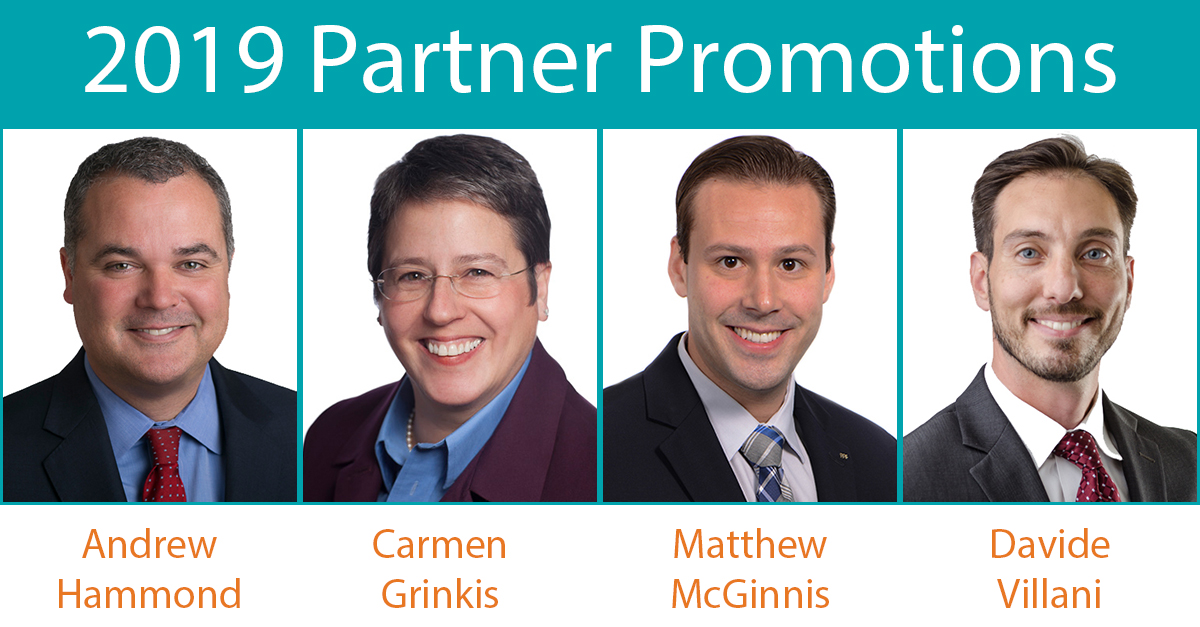 2019 Partner Promotions: Andrew Hammond, Carmen Grinkis, Matt McGinnis, and Davide Villani