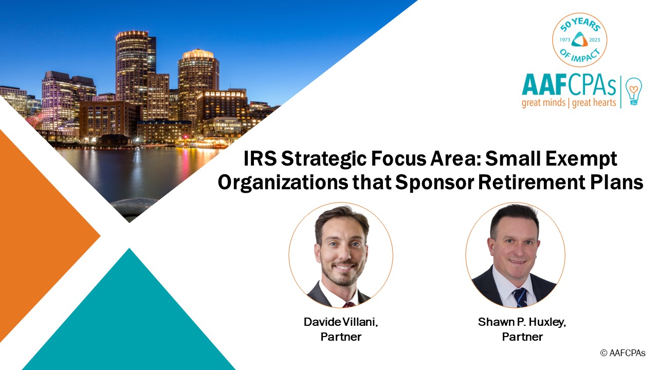 IRS Strategic Focus Area: Small Exempt Organizations that Sponsor Retirement Plans