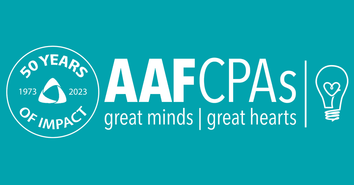 AAFCPAs 50th Anniversary Logo on Teal
